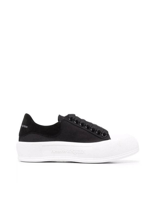 Deck Lace Up Plimsol Low Top Sneakers Black - ALEXANDER MCQUEEN - BALAAN 1