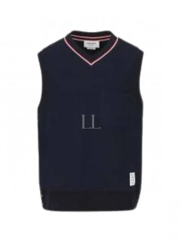 Logo Patch Ribbed Vest Navy - THOM BROWNE - BALAAN 2