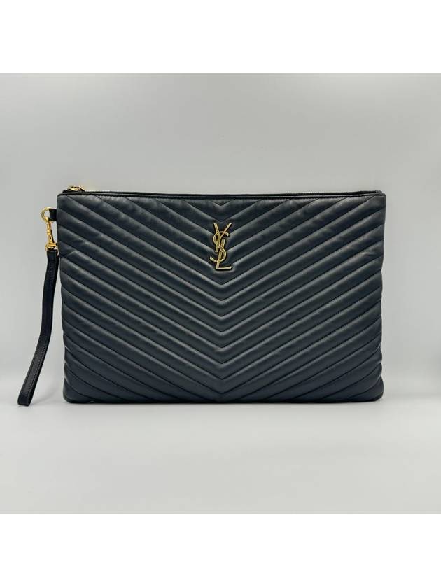 Monogram Strap Clutch Gold Plated Large Black 44022 - SAINT LAURENT - BALAAN 1