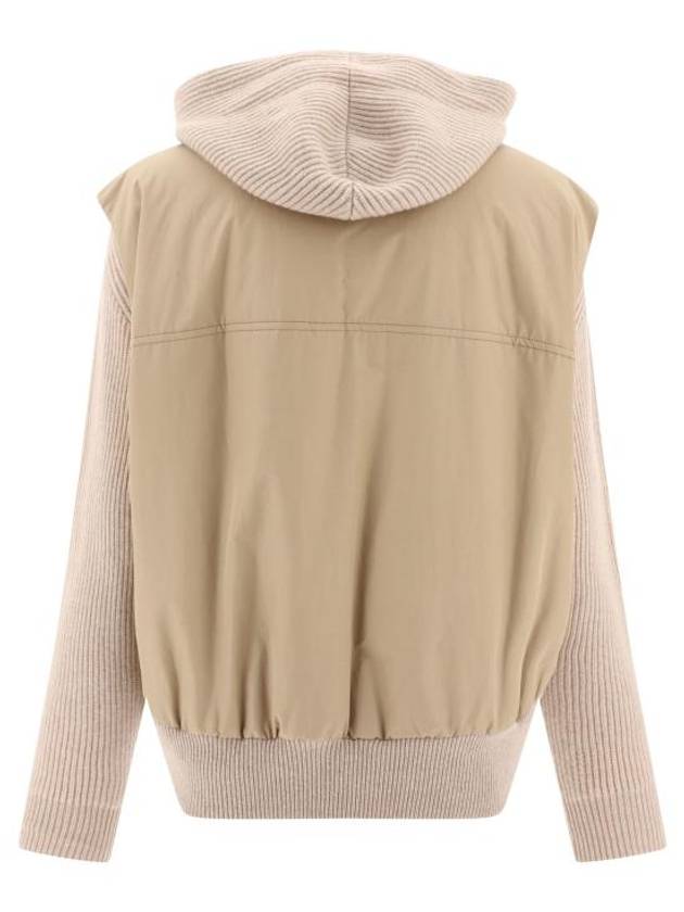 Contrasted Bomber Knit Jacket Beige - BRUNELLO CUCINELLI - BALAAN 3