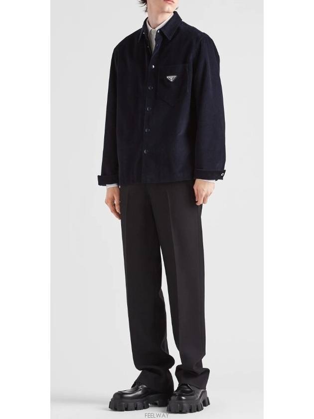 Triangle Logo Corduroy Shirt Jacket Blue - PRADA - BALAAN 4