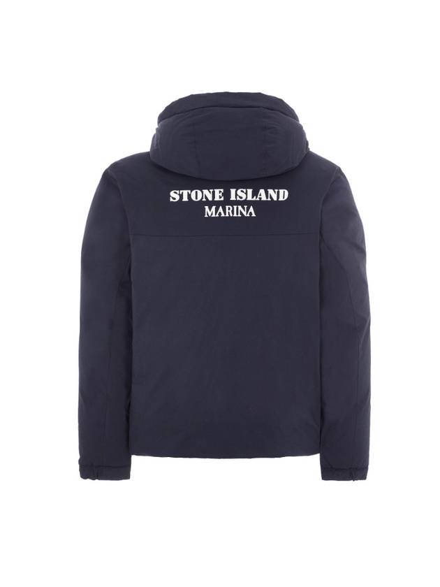 Marina Rubber Wax Poplin Hooded Down Jacket Navy - STONE ISLAND - BALAAN 3