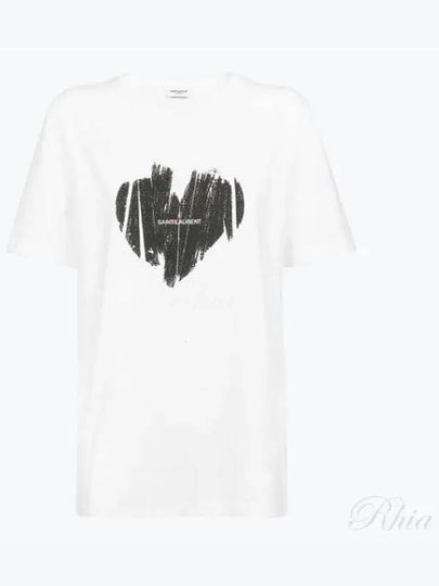 Heart Print Short Sleeve T-Shirt White - SAINT LAURENT - BALAAN 2