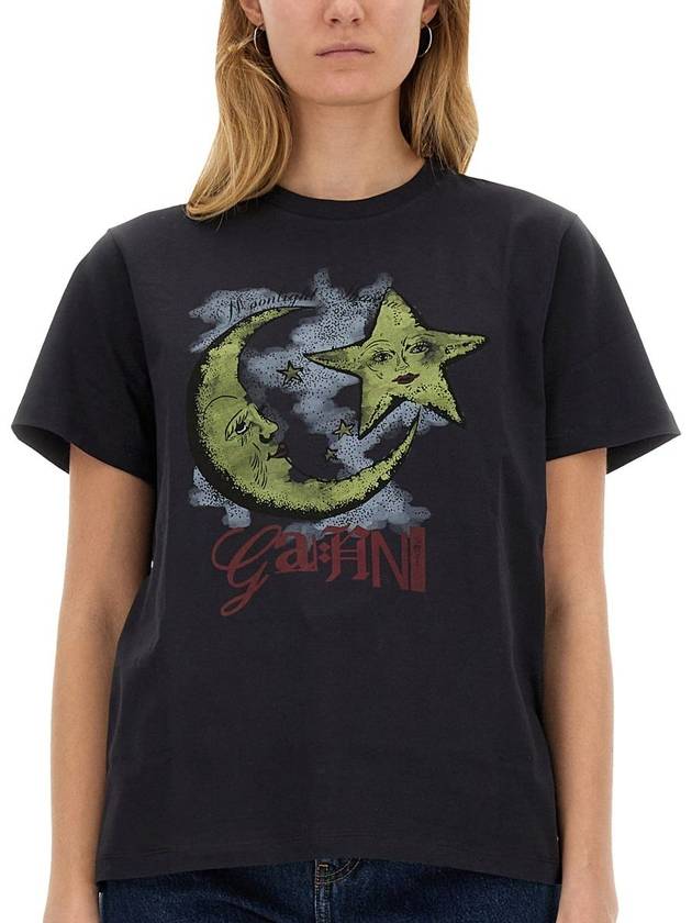 Moonlight Print Short Sleeve T-Shirt Grey - GANNI - BALAAN 5