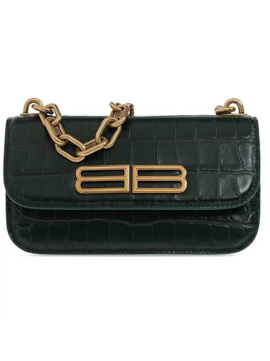 Crocker Leather Gossip Shoulder Bag Green - BALENCIAGA - BALAAN 1