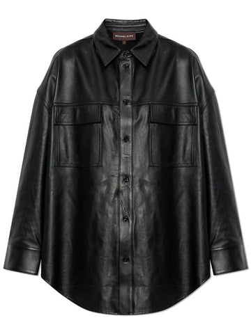 Michael Michael Kors Leather Shirt, Women's, Black - MICHAEL KORS - BALAAN 1