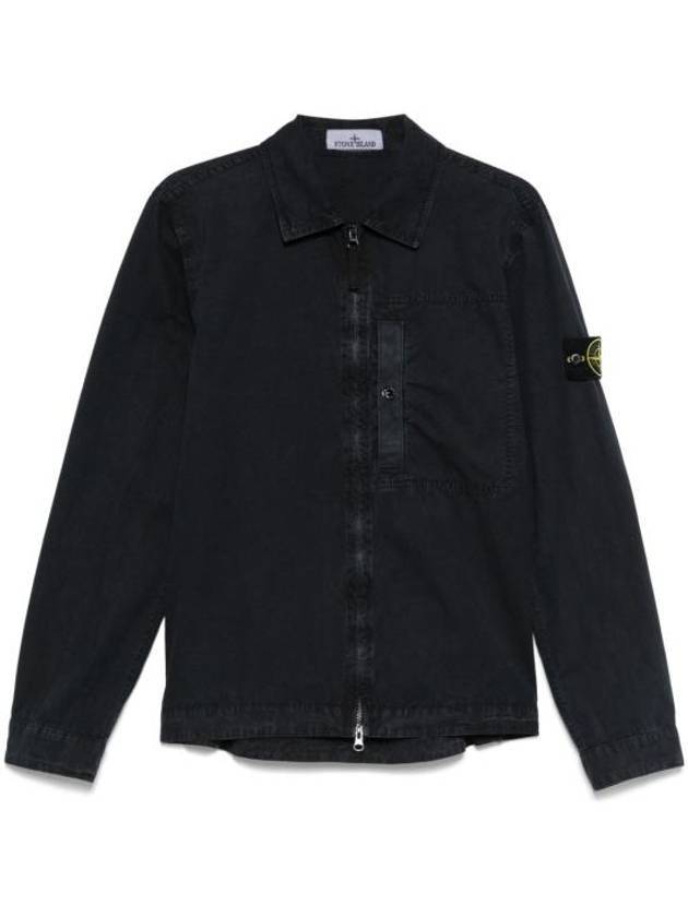 Brushed Canvas Old Effect Zip-Up Jacket Navy Blue - STONE ISLAND - BALAAN 1