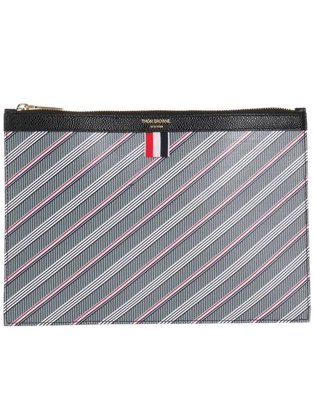 Monogram Coated Canvas Small Zippered Tablet Holder Bag Medium Grey - THOM BROWNE - BALAAN 2