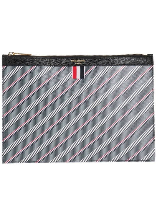 Monogram Coated Canvas Small Zippered Tablet Holder Bag Medium Grey - THOM BROWNE - BALAAN 2