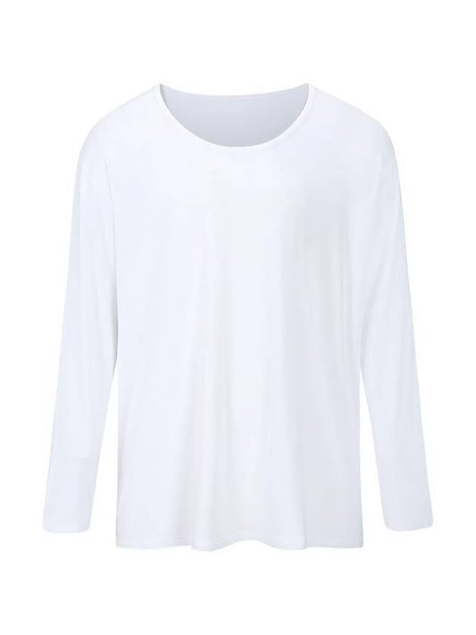 Unisex Wide U-neck Plain Long Sleeve T-Shirt White - MAVRK - BALAAN 2