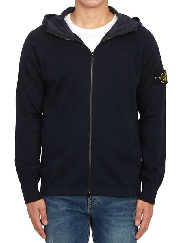 Men's Soft Cotton Zip Up Hoodie Navy - STONE ISLAND - BALAAN 3