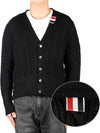 Cable Knitwear Virgin Wool Cardigan Navy - THOM BROWNE - BALAAN 2