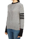 Women's 4 Bar Cable Classic Crew Neck Knit Top Grey - THOM BROWNE - BALAAN 3