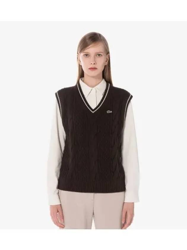 Women s Tipping Point Cable Vest Brown - LACOSTE - BALAAN 1