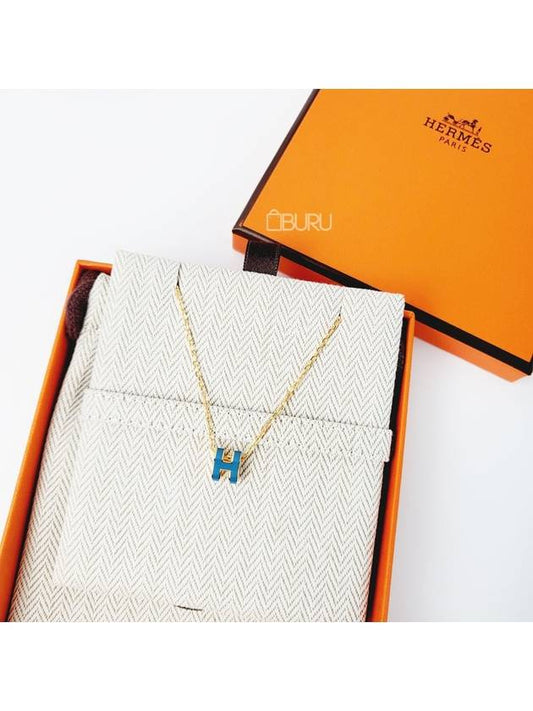 MiMini Pop H Pendant Necklace Gold Bleu Jean - HERMES - BALAAN 2