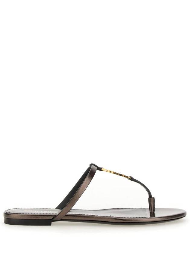 Cassandra Slide Leather Flip Flops Brown - SAINT LAURENT - BALAAN 2