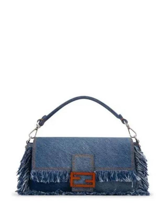 Women's Baguette Fringe Denim Shoulder Bag Blue - FENDI - BALAAN 2