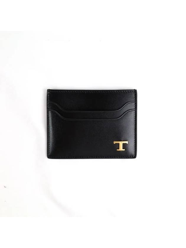 Metal T Logo Leather Card Wallet Black - TOD'S - BALAAN 6