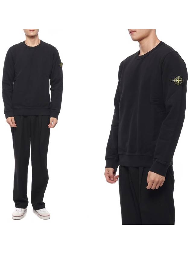 Brushed Cotton Fleece Garment Dyed Crewneck Sweatshirt Black - STONE ISLAND - BALAAN 3