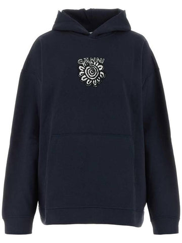 Oversized Isoli Flower Organic Cotton Hoodie Sky Captain - GANNI - BALAAN 1