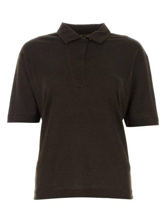 Gargano Linen Short Sleeve Polo Shirt Dark Brown - LORO PIANA - BALAAN 1