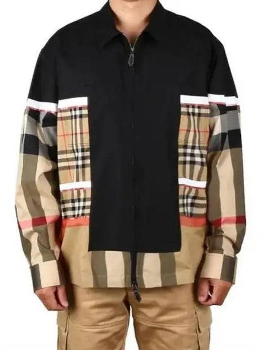 Patchwork check zipper shirt jacket 271653 - BURBERRY - BALAAN 1