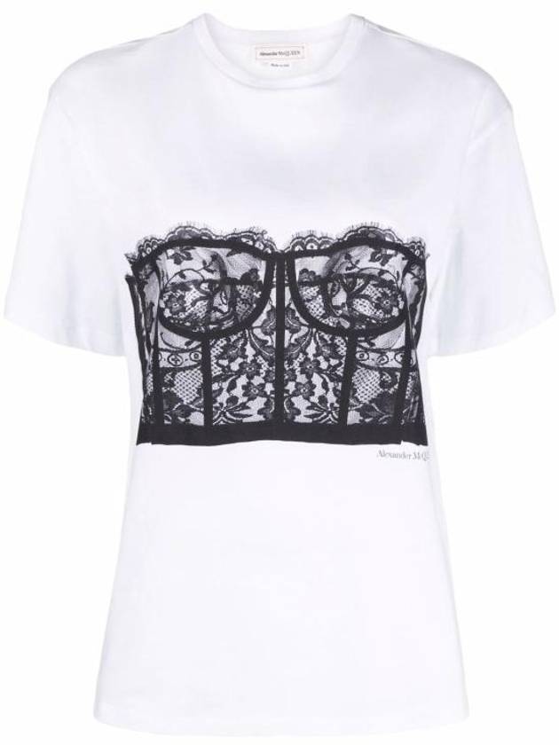 Lace Corset Print Short Sleeves T-Shirt White - ALEXANDER MCQUEEN - BALAAN 2