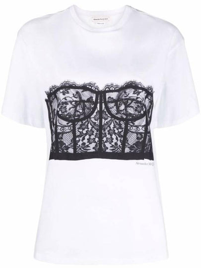 Lace Corset Print Short Sleeves T-Shirt White - ALEXANDER MCQUEEN - BALAAN 2