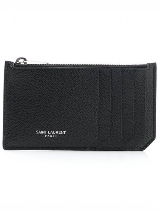 Caviar Logo Card Wallet Black - SAINT LAURENT - BALAAN 2