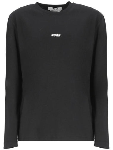 Micro Logo Print Long Sleeve T-Shirt Black - MSGM - BALAAN 1