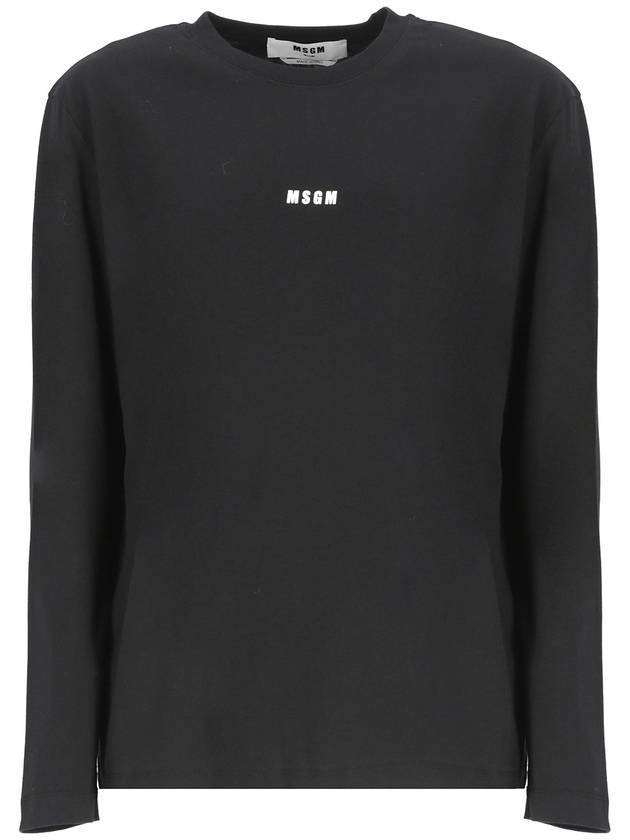 Micro Logo Print Long Sleeve T-Shirt Black - MSGM - BALAAN 1