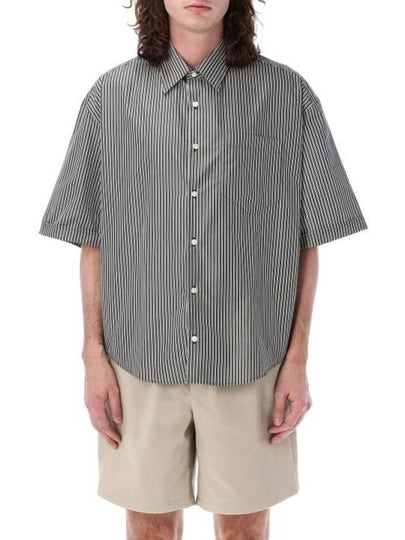 Striped Boxy Fit Short Sleeve Shirt Grey - AMI - BALAAN 2