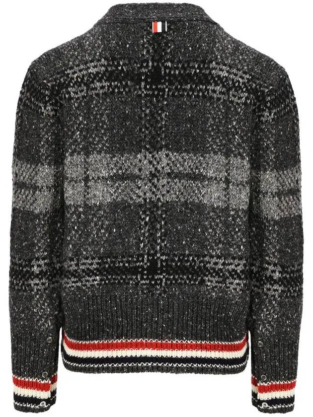 Donegal Tartan Stripe V-Neck Cardigan Grey - THOM BROWNE - BALAAN 4