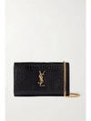 Cassandre Chain Crocodile Embossing Leather Long Wallet Black - SAINT LAURENT - BALAAN 2