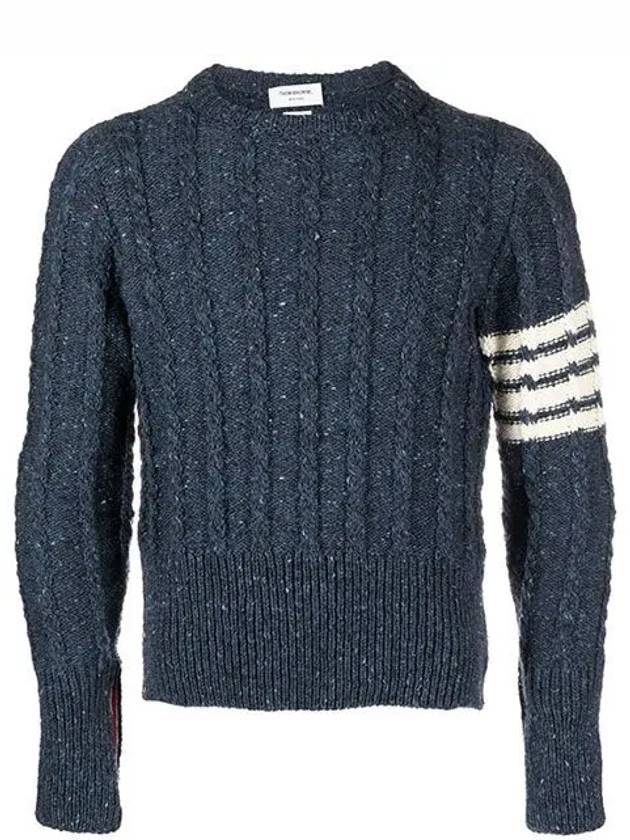 Donegal Twist Cable 4-Bar Classic Crewneck Knit Top Blue - THOM BROWNE - BALAAN 2