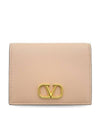 Compact V Logo Signature Calfskin Half Wallet Beige - VALENTINO - BALAAN 1