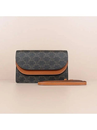 Wallet on Strap in Triomphe Canvas and Smooth Lambskin Tan - CELINE - BALAAN 2