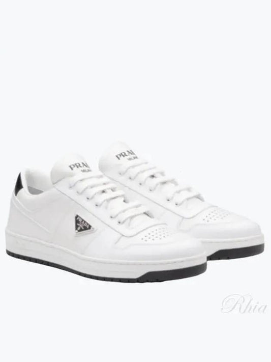 Downtown Triagle Logo Leather Low Top Sneakers White - PRADA - BALAAN 2