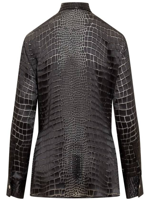 Women's Crocodile Effect Long Sleeve Shirt Black - VERSACE - BALAAN 3