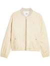 Embroidered Heart Logo Cotton Satin Bomber Jacket Beige - AMI - BALAAN 1