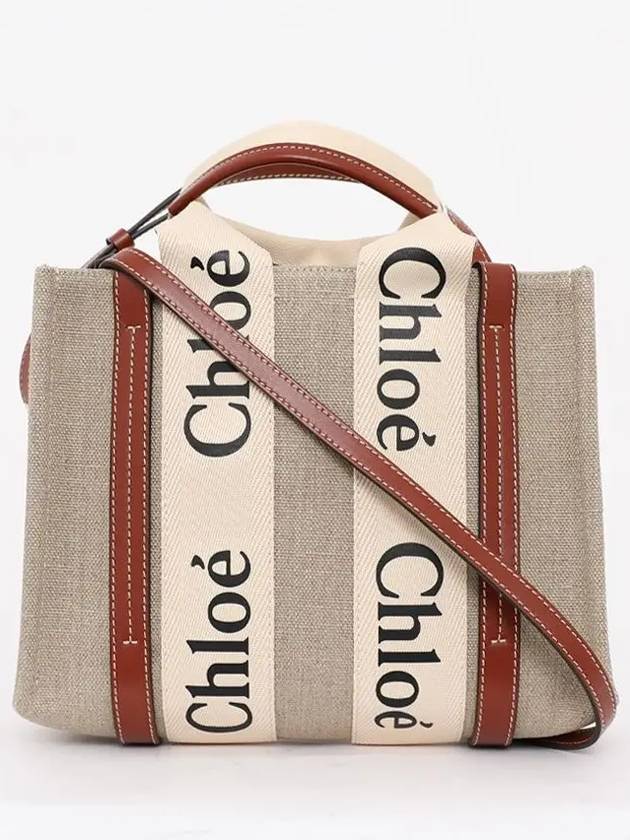 Woody Small Canvas Tote Bag White Brown Beige - CHLOE - BALAAN 2