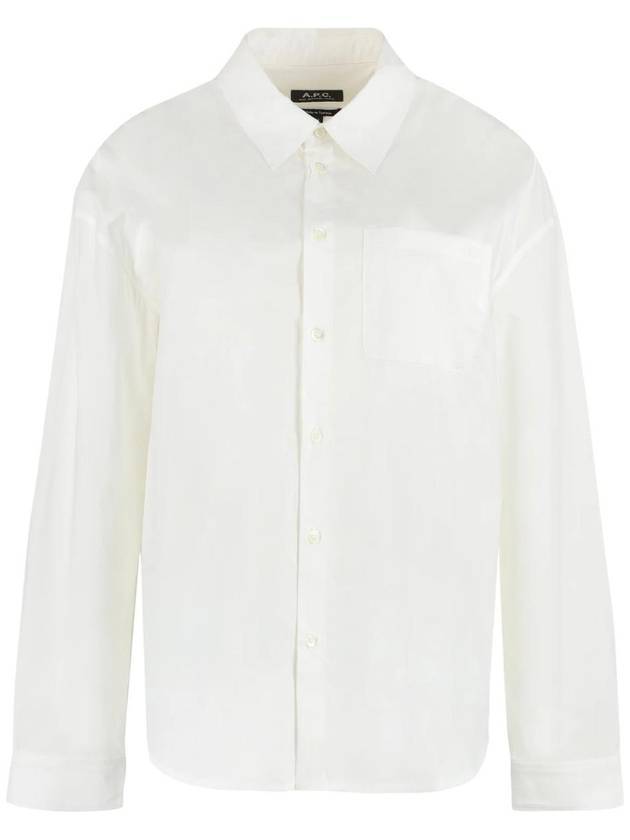 Embroidered Logo Boyfriend Cotton Shirt White - A.P.C. - BALAAN.