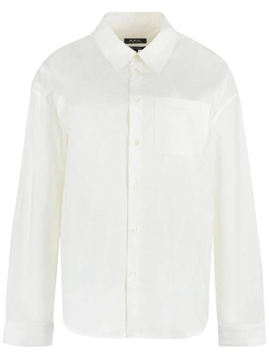 Embroidered Logo Boyfriend Cotton Shirt White - A.P.C. - BALAAN.