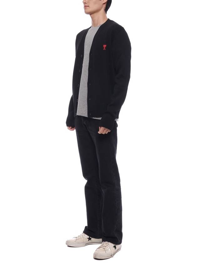 Heart Logo Merino Wool Cardigan Black - AMI - BALAAN 5