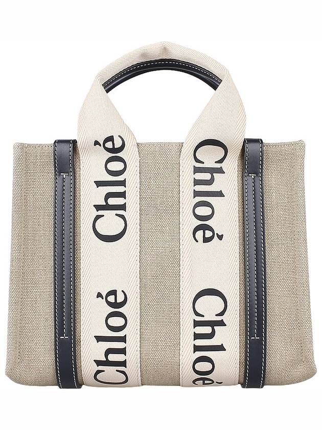 Woody Small Canvas Tote Bag Navy Beige - CHLOE - BALAAN 6