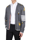 Men's Merino Bird Bee 4 Bar V-Neck Merino Cotton Cardigan Medium Grey - THOM BROWNE - BALAAN 4