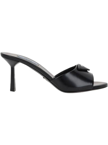 Women's Leather Sandals Heel Black - PRADA - BALAAN 1