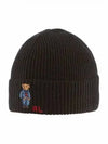 Embroidered Denim Bear Wool Beanie Black - POLO RALPH LAUREN - BALAAN 2