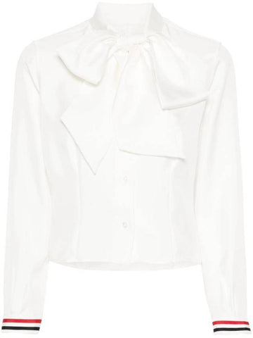 Bow Collar Silk Twill Blouse White - THOM BROWNE - BALAAN 1