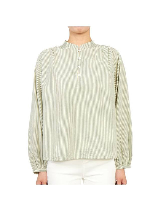Women Puff Sleeve Cotton Blouse Light Green - VANESSA BRUNO - BALAAN 1